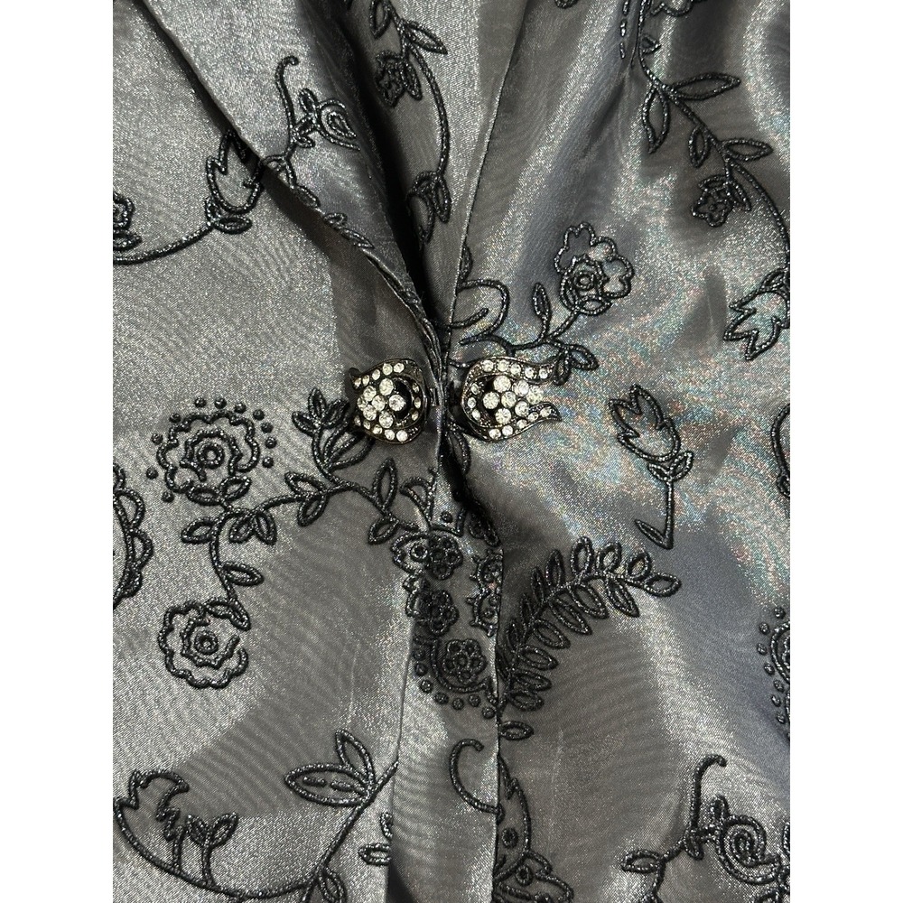 RM Richard's Womens Size 12 Black Floral Blazer 3/4 Sheer Sleeve Embroidered - Picture 4 of 7
